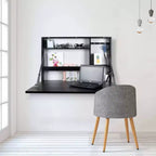 Scrivania a Scomparsa Murphy Nera 36" x 24": Montaggio a Parete Moderno, Costruzione in MDF, Ripiano con Vano a Giorno