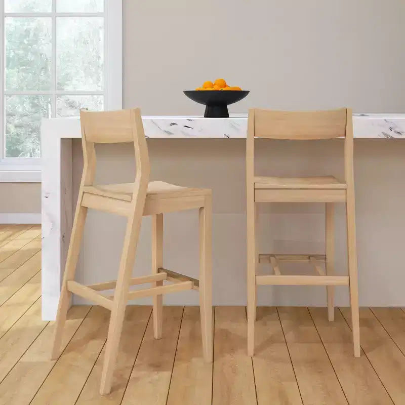 Sedia Altezza Bancone, Sedia da Pranzo in Legno Massello da 44 cm per Isola Cucina, Sgabello da Bar per Colazione