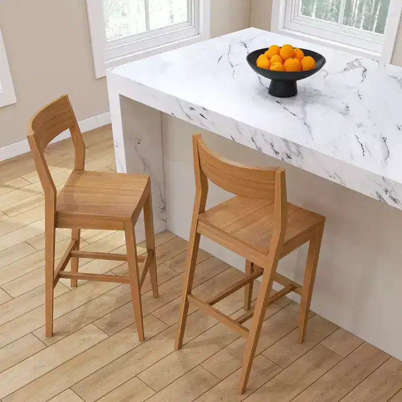 Sedia Altezza Bancone, Sedia da Pranzo in Legno Massello da 44 cm per Isola Cucina, Sgabello da Bar per Colazione