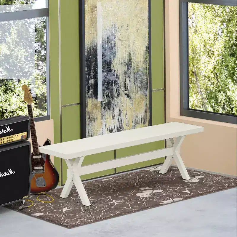 Panca per sala da pranzo moderna X-Style con sedile in legno, 60x15x18 pollici, bianco puro