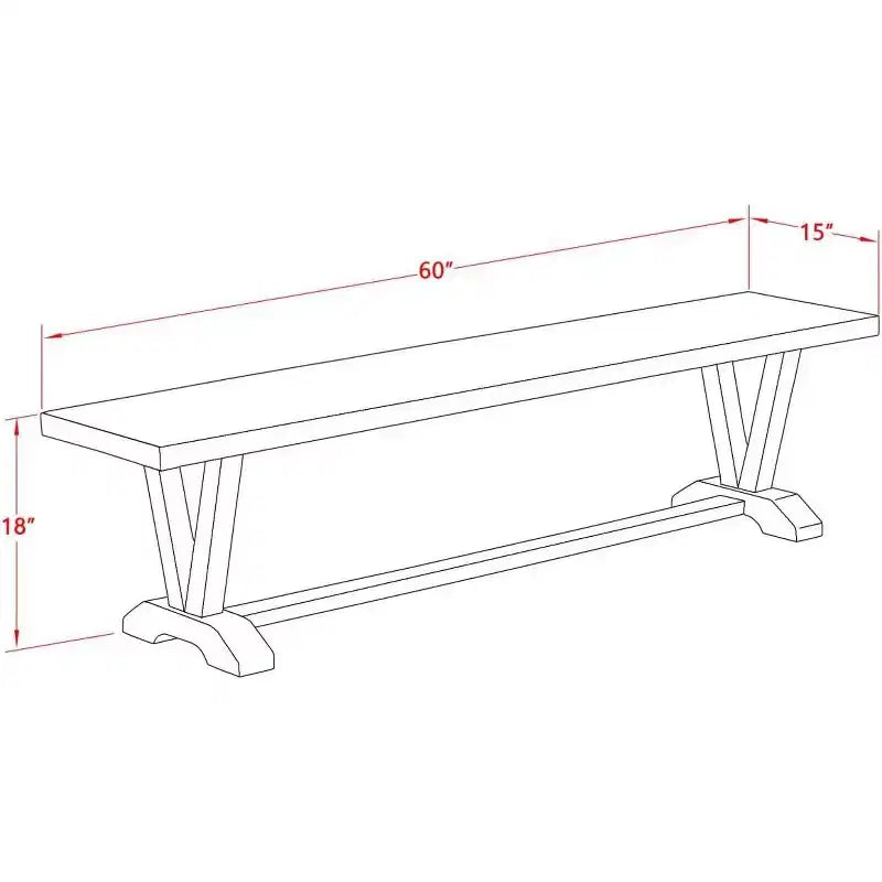 Panca per sala da pranzo moderna X-Style con sedile in legno, 60x15x18 pollici, bianco puro