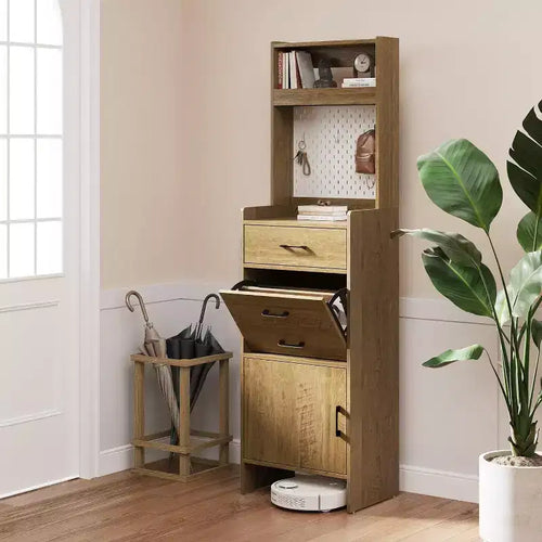 Heynemo 5-in-1 Shoe Cabinet with Flip Drawer, Entryway Shoe Storage with Pegboard, Adjustable Shelf, Wood Entryway Cabinet
