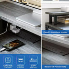 Scrivania da gioco a forma di L da 68", scrivania per computer con prese di corrente e luci a LED, scrivania per ufficio domestico con cassetto portadocumenti, scrivania angolare con ripiano per monitor e gancio