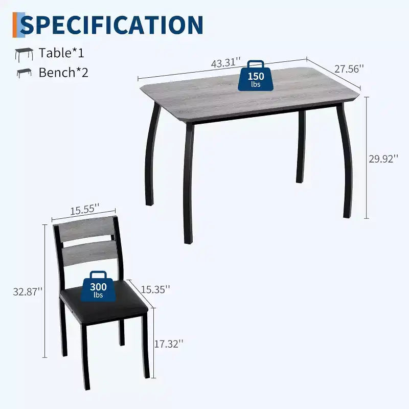 Tavolo da Pranzo per 4 Persone, Tavolo da Cucina in Legno con 4 Sedie Imbottite, Tavolo Salvaspazio con Design Smussato per Cucina Piccola o Appartamento