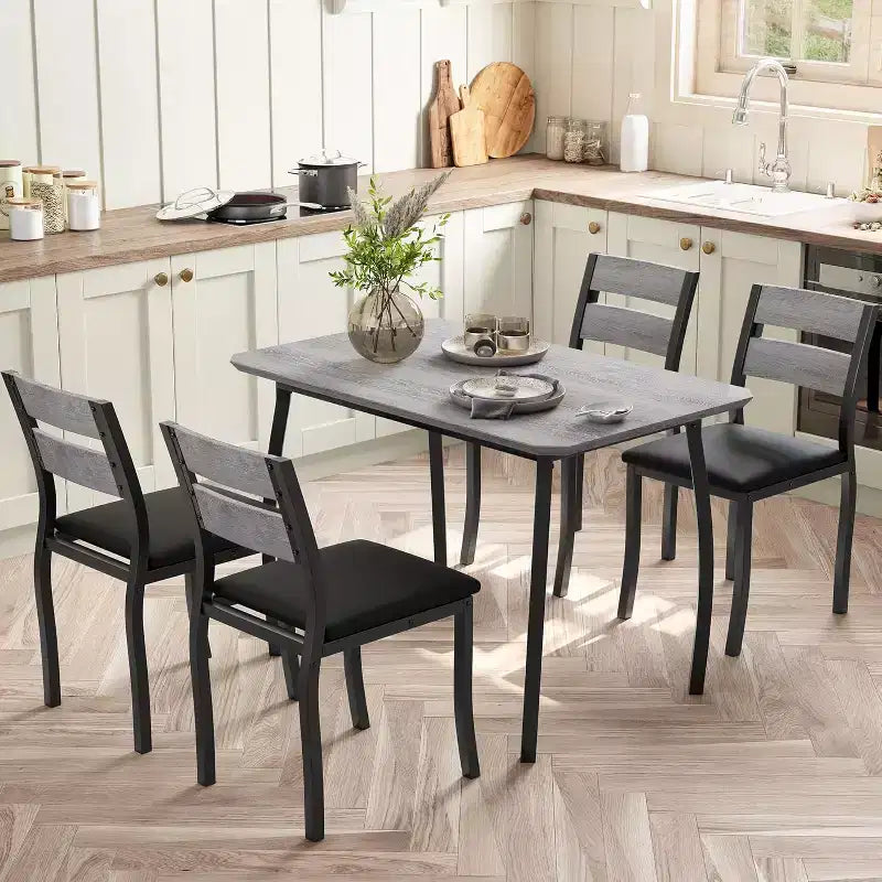 Tavolo da Pranzo per 4 Persone, Tavolo da Cucina in Legno con 4 Sedie Imbottite, Tavolo Salvaspazio con Design Smussato per Cucina Piccola o Appartamento