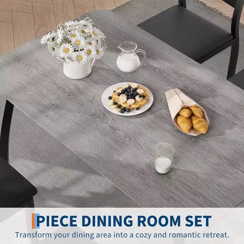 Tavolo da Pranzo per 4 Persone, Tavolo da Cucina in Legno con 4 Sedie Imbottite, Tavolo Salvaspazio con Design Smussato per Cucina Piccola o Appartamento