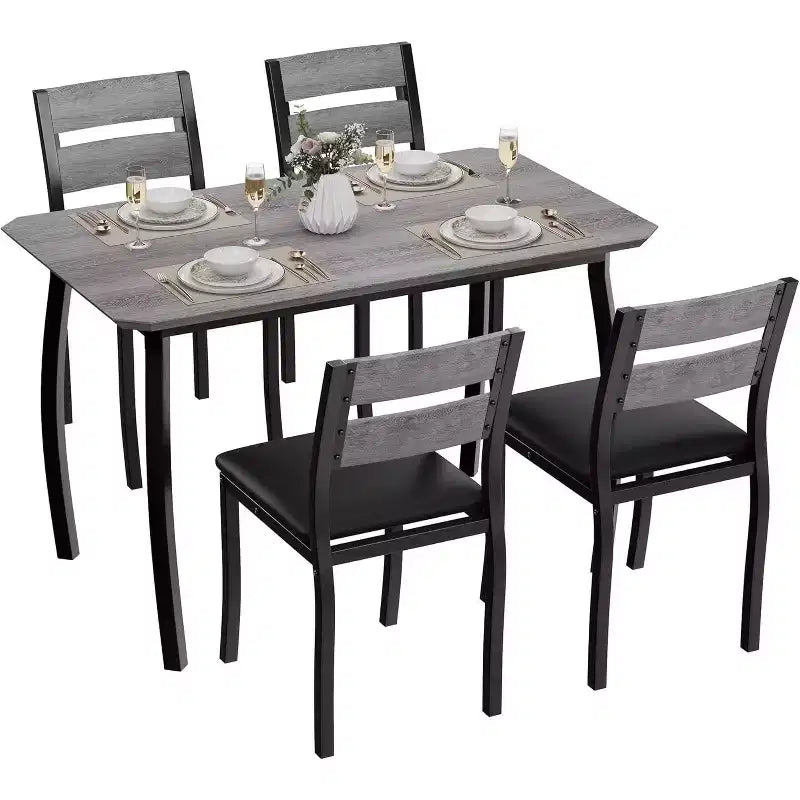 Tavolo da Pranzo per 4 Persone, Tavolo da Cucina in Legno con 4 Sedie Imbottite, Tavolo Salvaspazio con Design Smussato per Cucina Piccola o Appartamento