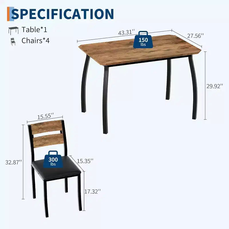 Tavolo da Pranzo per 4 Persone, Tavolo da Cucina in Legno con 4 Sedie Imbottite, Tavolo Salvaspazio con Design Smussato per Cucina Piccola o Appartamento