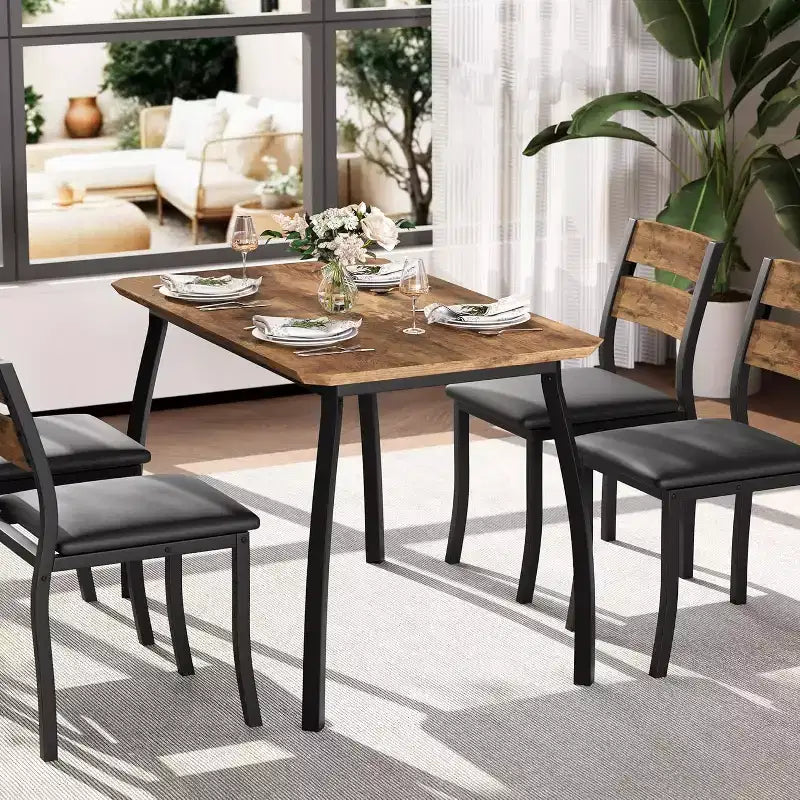 Tavolo da Pranzo per 4 Persone, Tavolo da Cucina in Legno con 4 Sedie Imbottite, Tavolo Salvaspazio con Design Smussato per Cucina Piccola o Appartamento