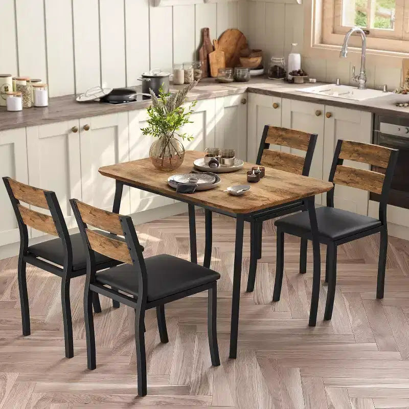 Tavolo da Pranzo per 4 Persone, Tavolo da Cucina in Legno con 4 Sedie Imbottite, Tavolo Salvaspazio con Design Smussato per Cucina Piccola o Appartamento