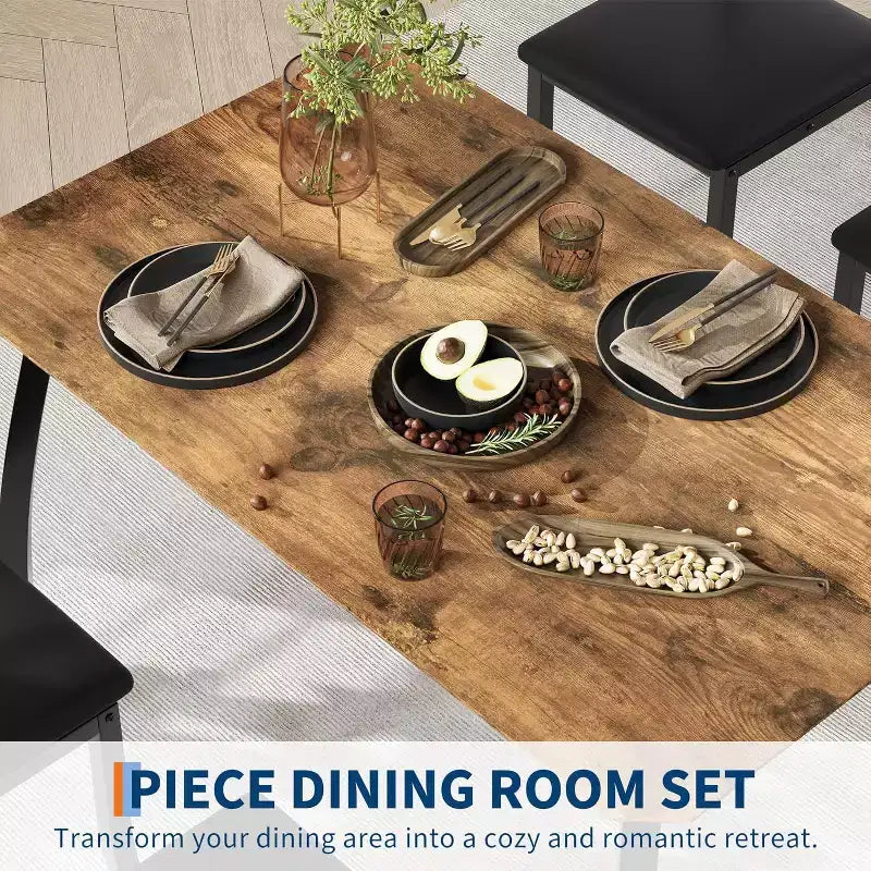 Tavolo da Pranzo per 4 Persone, Tavolo da Cucina in Legno con 4 Sedie Imbottite, Tavolo Salvaspazio con Design Smussato per Cucina Piccola o Appartamento