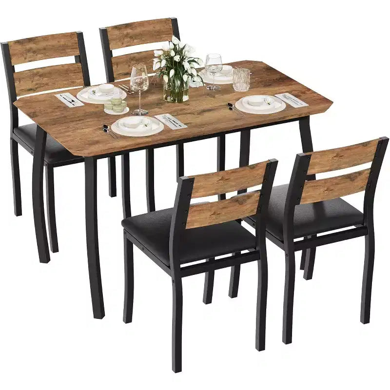 Tavolo da Pranzo per 4 Persone, Tavolo da Cucina in Legno con 4 Sedie Imbottite, Tavolo Salvaspazio con Design Smussato per Cucina Piccola o Appartamento