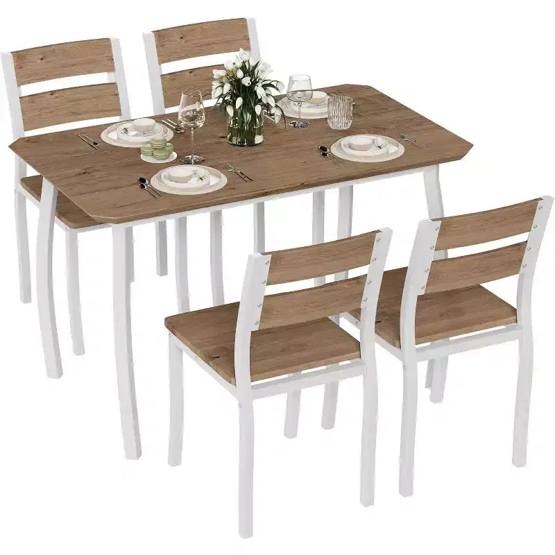 Tavolo da Pranzo per 4 Persone, Tavolo da Cucina in Legno con 4 Sedie Imbottite, Tavolo Salvaspazio con Design Smussato per Cucina Piccola o Appartamento