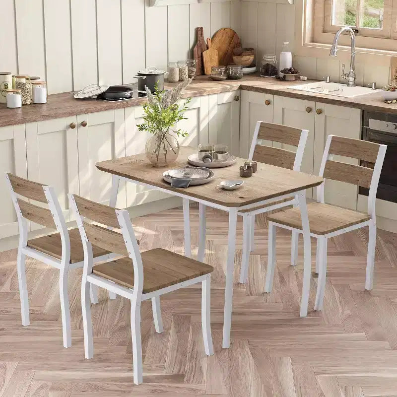 Tavolo da Pranzo per 4 Persone, Tavolo da Cucina in Legno con 4 Sedie Imbottite, Tavolo Salvaspazio con Design Smussato per Cucina Piccola o Appartamento