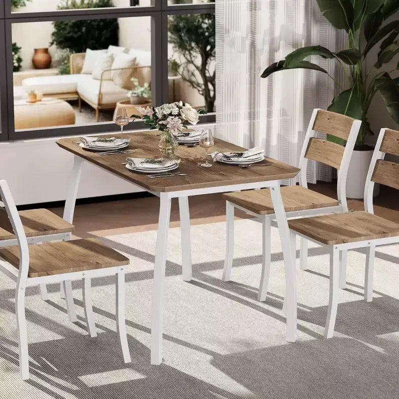 Tavolo da Pranzo per 4 Persone, Tavolo da Cucina in Legno con 4 Sedie Imbottite, Tavolo Salvaspazio con Design Smussato per Cucina Piccola o Appartamento