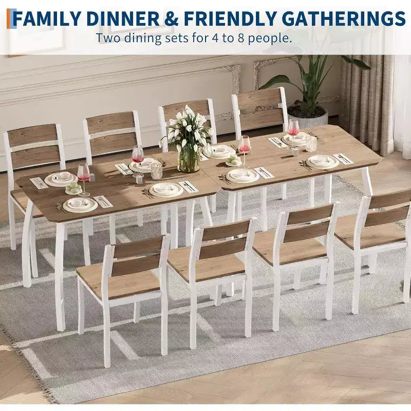 Tavolo da Pranzo per 4 Persone, Tavolo da Cucina in Legno con 4 Sedie Imbottite, Tavolo Salvaspazio con Design Smussato per Cucina Piccola o Appartamento
