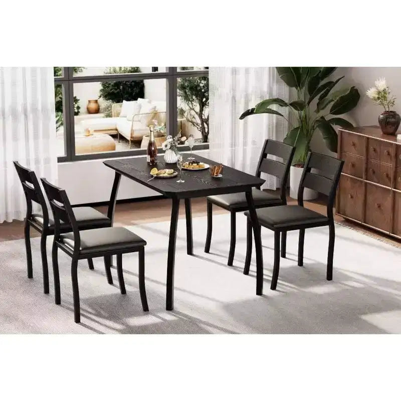 Tavolo da Pranzo per 4 Persone, Tavolo da Cucina in Legno con 4 Sedie Imbottite, Tavolo Salvaspazio con Design Smussato per Cucina Piccola o Appartamento