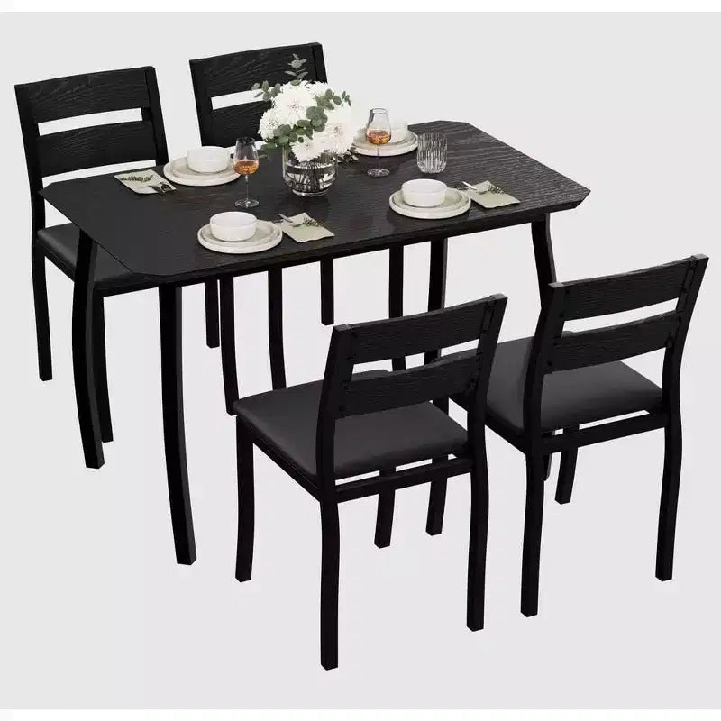 Tavolo da Pranzo per 4 Persone, Tavolo da Cucina in Legno con 4 Sedie Imbottite, Tavolo Salvaspazio con Design Smussato per Cucina Piccola o Appartamento