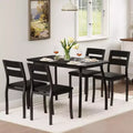 Dining Table Set for 4, Wood Kitchen Table with 4 Upholstered Chairs, Space-Saving Dining Set with Chamfer Design for Small Kitchen or Apartment