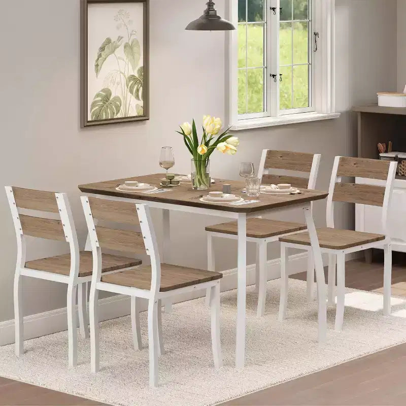 Tavolo da Pranzo per 4 Persone, Tavolo da Cucina in Legno con 4 Sedie Imbottite, Tavolo Salvaspazio con Design Smussato per Cucina Piccola o Appartamento