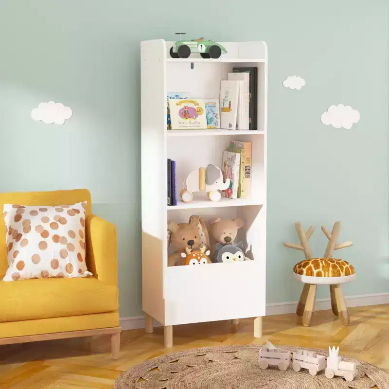 Libreria per Bambini a 4 Ripiani, Espositore per Libri per Bambini, Scaffale Contenitore Giocattoli Organizzatore per la Cameretta dei Bambini, Sala Giochi, Asilo Nido