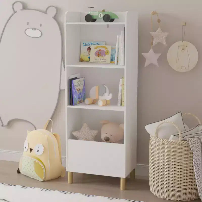 Libreria per Bambini a 4 Ripiani, Espositore per Libri per Bambini, Scaffale Contenitore Giocattoli Organizzatore per la Cameretta dei Bambini, Sala Giochi, Asilo Nido