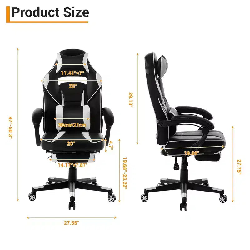 Sedia da gaming girevole a 360°, regolabile in altezza, con poggiapiedi estraibile e supporto lombare ergonomico, in pelle PU, per computer e ufficio, con poggiatesta