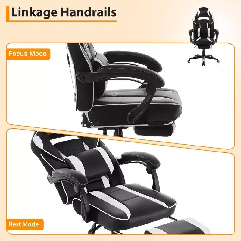 Sedia da gaming girevole a 360°, regolabile in altezza, con poggiapiedi estraibile e supporto lombare ergonomico, in pelle PU, per computer e ufficio, con poggiatesta