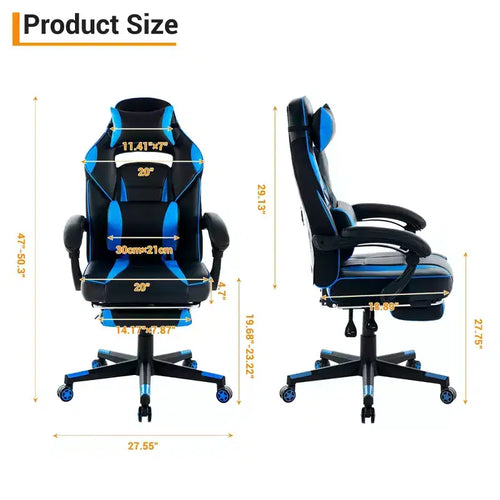 Sedia da gaming girevole a 360°, regolabile in altezza, con poggiapiedi estraibile e supporto lombare ergonomico, in pelle PU, per computer e ufficio, con poggiatesta