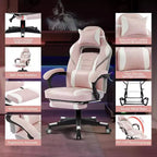 Sedia da gaming girevole a 360°, regolabile in altezza, con poggiapiedi estraibile e supporto lombare ergonomico, in pelle PU, per computer e ufficio, con poggiatesta