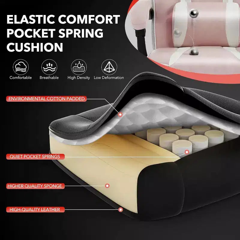 Sedia da gaming girevole a 360°, regolabile in altezza, con poggiapiedi estraibile e supporto lombare ergonomico, in pelle PU, per computer e ufficio, con poggiatesta