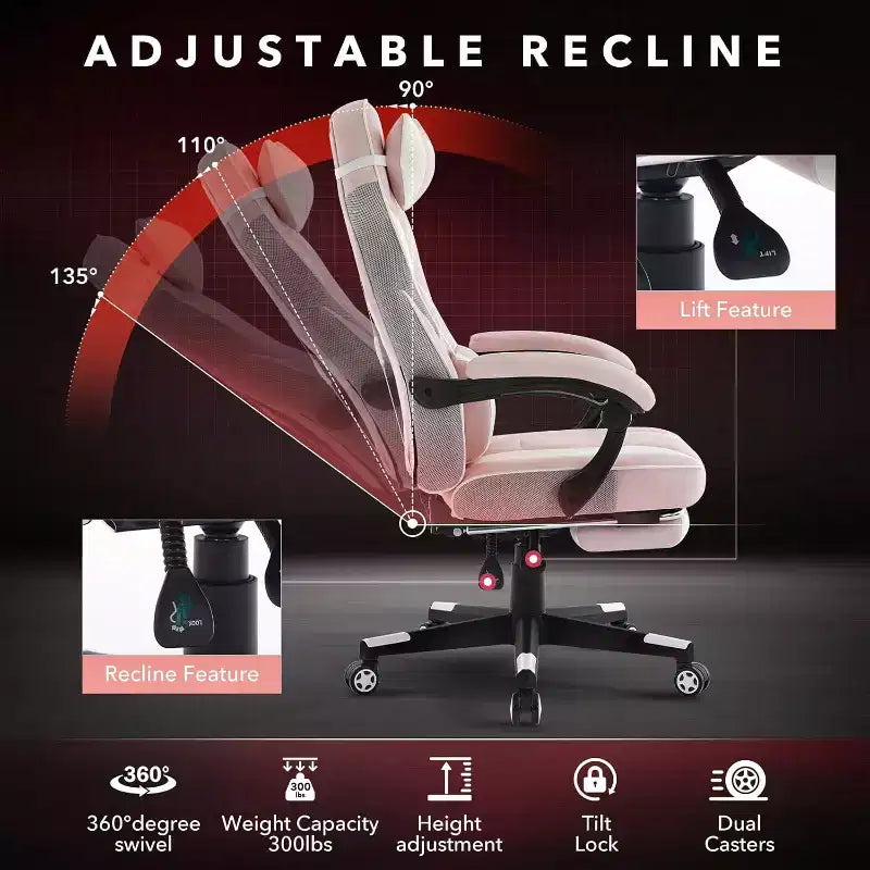 Sedia da gaming girevole a 360°, regolabile in altezza, con poggiapiedi estraibile e supporto lombare ergonomico, in pelle PU, per computer e ufficio, con poggiatesta