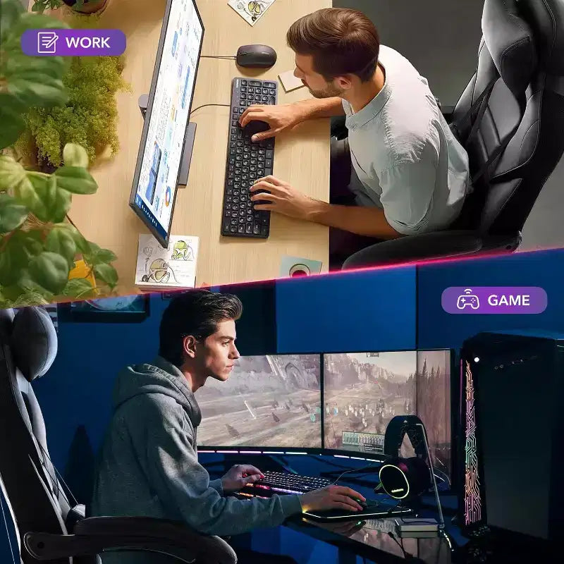 Sedia da gaming girevole a 360°, regolabile in altezza, con poggiapiedi estraibile e supporto lombare ergonomico, in pelle PU, per computer e ufficio, con poggiatesta