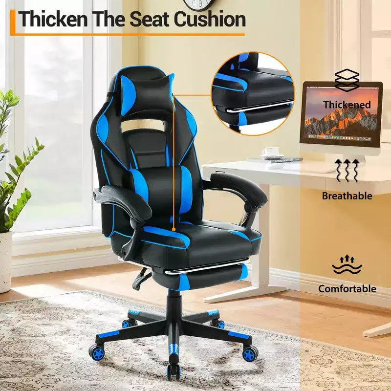 Sedia da gaming girevole a 360°, regolabile in altezza, con poggiapiedi estraibile e supporto lombare ergonomico, in pelle PU, per computer e ufficio, con poggiatesta