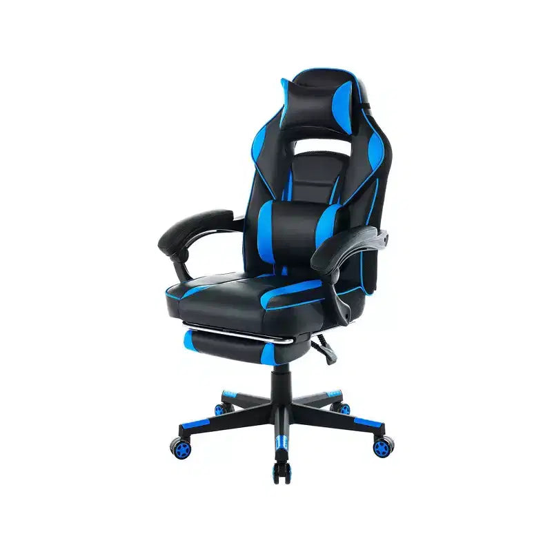 Sedia da gaming girevole a 360°, regolabile in altezza, con poggiapiedi estraibile e supporto lombare ergonomico, in pelle PU, per computer e ufficio, con poggiatesta
