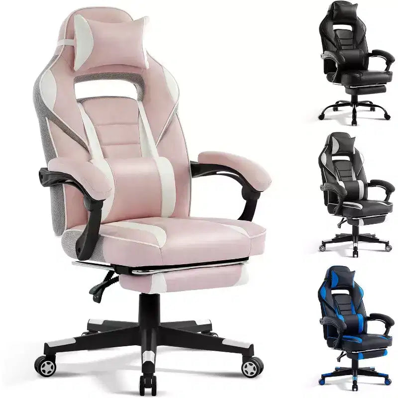 Sedia da gaming girevole a 360°, regolabile in altezza, con poggiapiedi estraibile e supporto lombare ergonomico, in pelle PU, per computer e ufficio, con poggiatesta