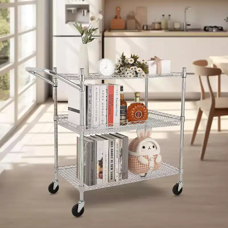 Carrello di servizio da cucina, carrello portaoggetti in metallo rimovibile con ruote e maniglia, carrello di servizio di livello commerciale, cucina, officina