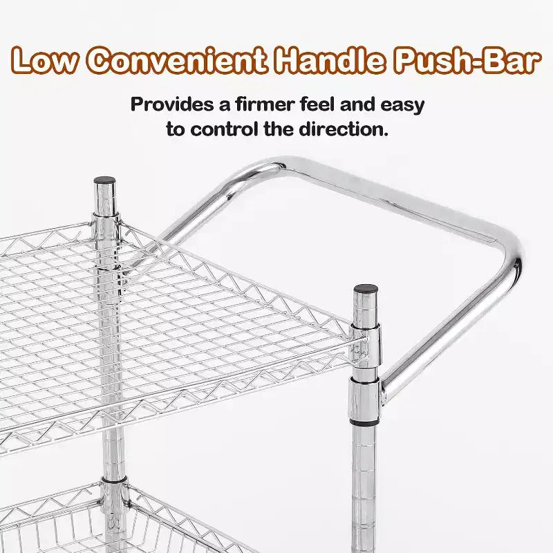 Carrello di servizio da cucina, carrello portaoggetti in metallo rimovibile con ruote e maniglia, carrello di servizio di livello commerciale, cucina, officina