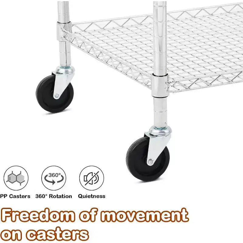 Carrello di servizio da cucina, carrello portaoggetti in metallo rimovibile con ruote e maniglia, carrello di servizio di livello commerciale, cucina, officina