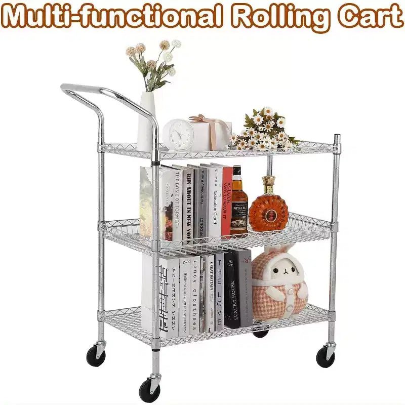 Carrello di servizio da cucina, carrello portaoggetti in metallo rimovibile con ruote e maniglia, carrello di servizio di livello commerciale, cucina, officina