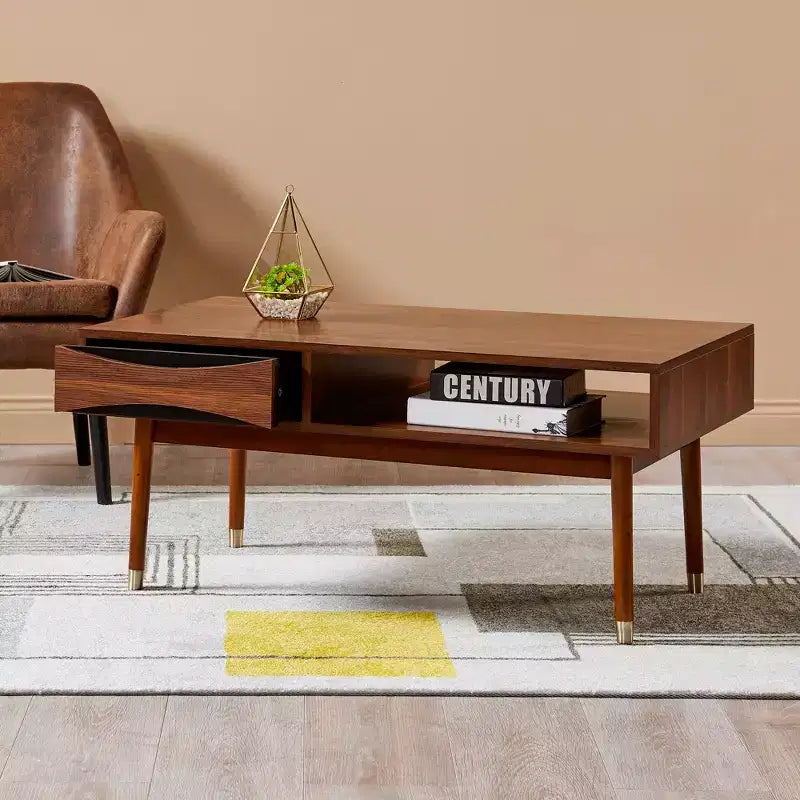 Tavolino da Caffè Dawson Mid-Century Modern con Cassetto e Ripiano