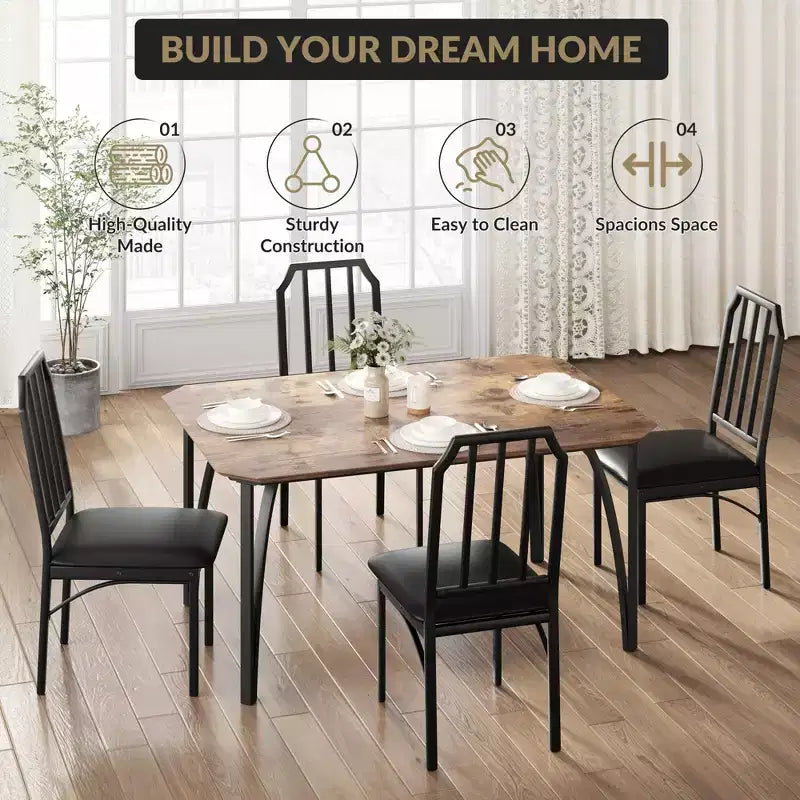 Tavolo e sedie da pranzo - Mobili moderni per sala da pranzo, sedie comode, design elegante ad angolo smussato, struttura resistente in MDF