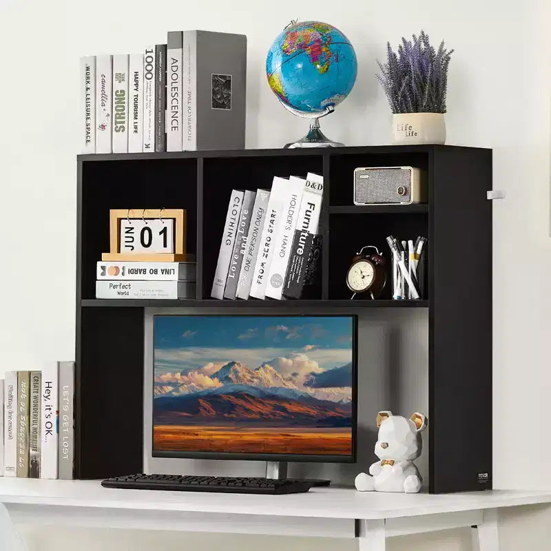 Scaffale da tavolo, organizer da scrivania a 1 ripiano, 37 x 9.4 x 28.7 cm, scaffale da ufficio in legno, espositore, libreria da tavolo, nero