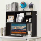 Scaffale da tavolo, organizer da scrivania a 1 ripiano, 37 x 9.4 x 28.7 cm, scaffale da ufficio in legno, espositore, libreria da tavolo, nero