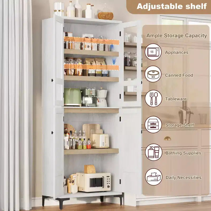 Armadietto alto da 180 cm con ante, mensola regolabile, organizer multiuso per dispensa cucina e bagno