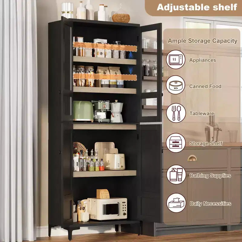 Armadietto alto da 180 cm con ante, mensola regolabile, organizer multiuso per dispensa cucina e bagno