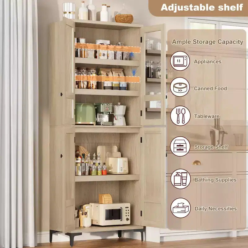 Armadietto alto da 180 cm con ante, mensola regolabile, organizer multiuso per dispensa cucina e bagno