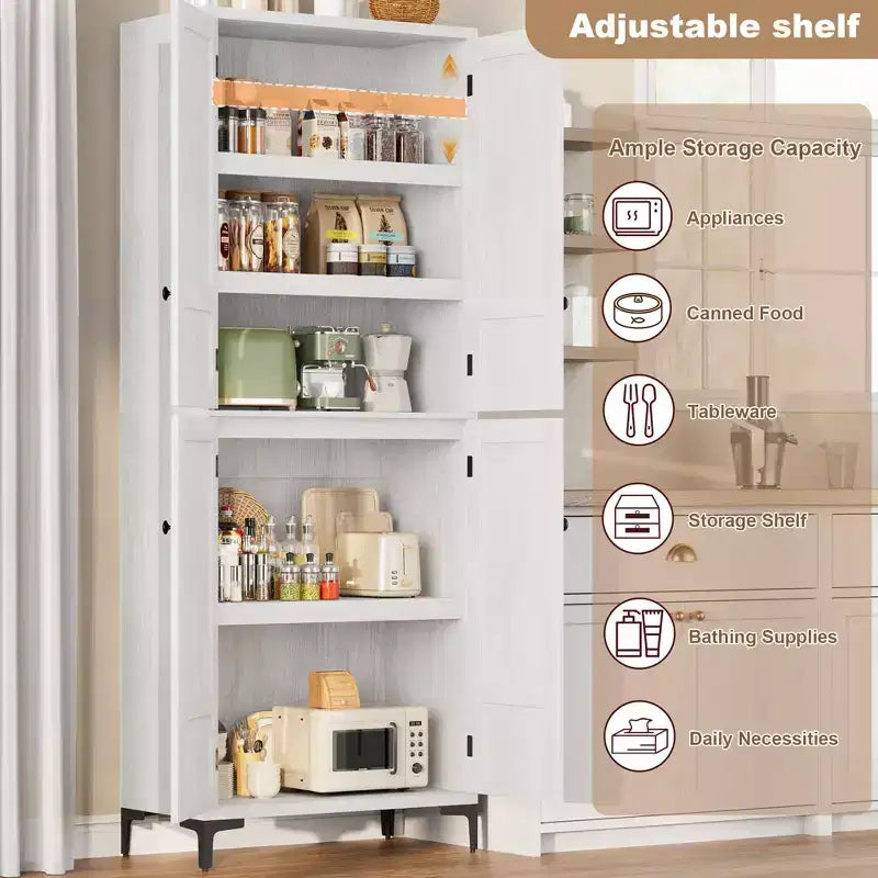 Armadietto alto da 180 cm con ante, mensola regolabile, organizer multiuso per dispensa cucina e bagno