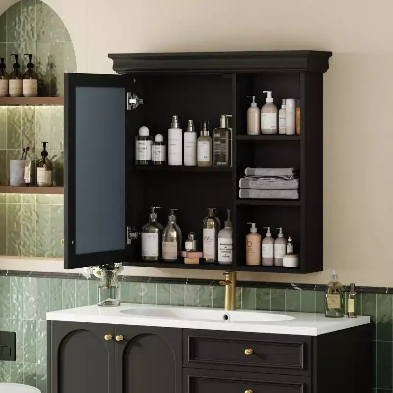 Mobile bagno moderno a parete con specchio e ripiani, armadietto dei medicinali con specchio per bagno