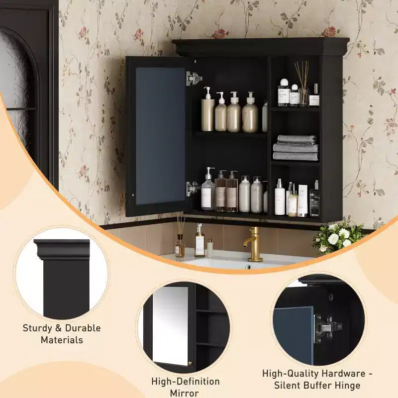 Mobile bagno moderno a parete con specchio e ripiani, armadietto dei medicinali con specchio per bagno